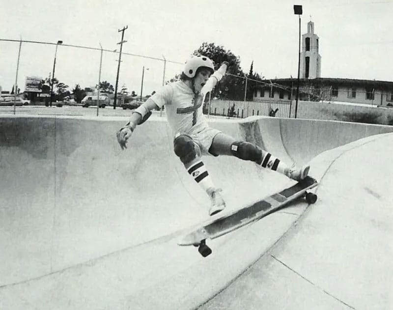 John Mather longboarding in bowl